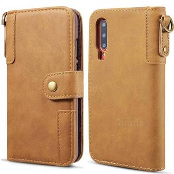 Retro Luxury Cowhide Leather Wallet Case for Huawei P30 - Brown