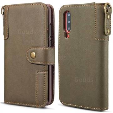 Retro Luxury Cowhide Leather Wallet Case for Huawei P30 - Coffee