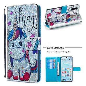 Star Unicorn Sequins Painted Leather Wallet Case for Huawei P30