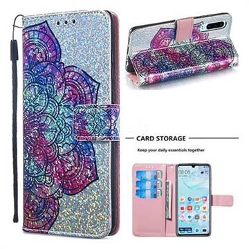 Glutinous Flower Sequins Painted Leather Wallet Case for Huawei P30