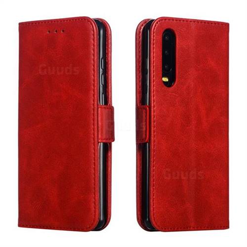 Retro Classic Calf Pattern Leather Wallet Phone Case for Huawei P30 - Red