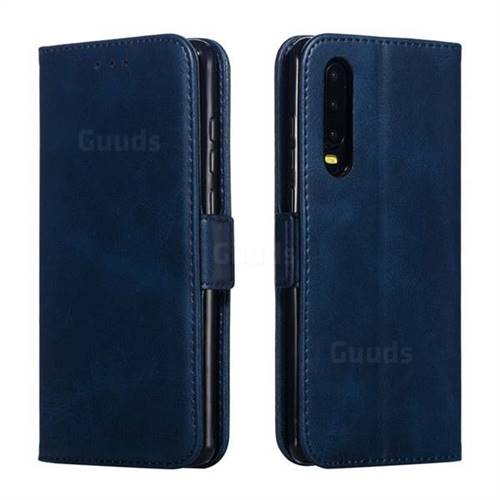 Retro Classic Calf Pattern Leather Wallet Phone Case for Huawei P30 - Blue
