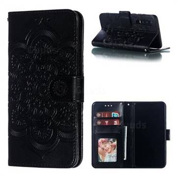 Intricate Embossing Datura Solar Leather Wallet Case for Huawei P30 - Black