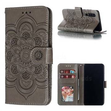 Intricate Embossing Datura Solar Leather Wallet Case for Huawei P30 - Gray