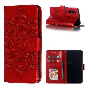 Intricate Embossing Datura Solar Leather Wallet Case for Huawei P30 - Red