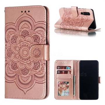 Intricate Embossing Datura Solar Leather Wallet Case for Huawei P30 - Rose Gold