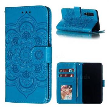 Intricate Embossing Datura Solar Leather Wallet Case for Huawei P30 - Blue