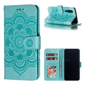 Intricate Embossing Datura Solar Leather Wallet Case for Huawei P30 - Green