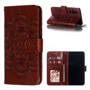 Intricate Embossing Datura Solar Leather Wallet Case for Huawei P30 - Brown