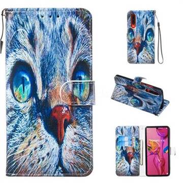 Blue Cat Smooth Leather Phone Wallet Case for Huawei P30