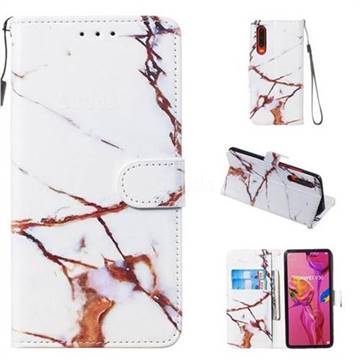 Platinum Marble Smooth Leather Phone Wallet Case for Huawei P30
