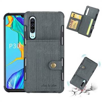 Brush Multi-function Leather Phone Case for Huawei P30 - Gray