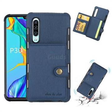 Brush Multi-function Leather Phone Case for Huawei P30 - Blue