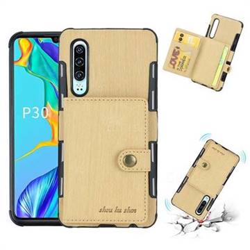 Brush Multi-function Leather Phone Case for Huawei P30 - Golden