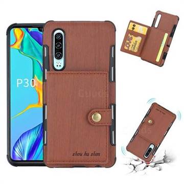 Brush Multi-function Leather Phone Case for Huawei P30 - Brown