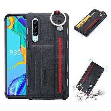British Style Canvas Pattern Multi-function Leather Phone Case for Huawei P30 - Black