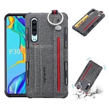 British Style Canvas Pattern Multi-function Leather Phone Case for Huawei P30 - Gray