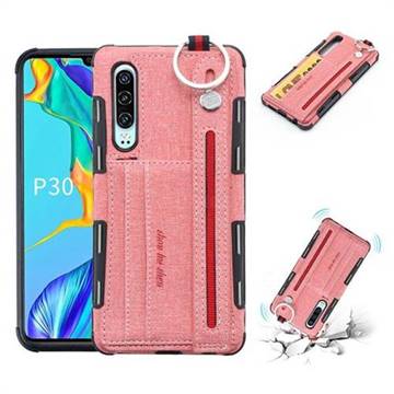 British Style Canvas Pattern Multi-function Leather Phone Case for Huawei P30 - Pink