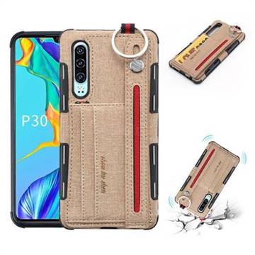 British Style Canvas Pattern Multi-function Leather Phone Case for Huawei P30 - Khaki