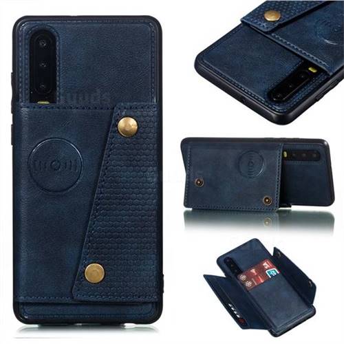 Retro Multifunction Card Slots Stand Leather Coated Phone Back Cover for Huawei P30 - Blue
