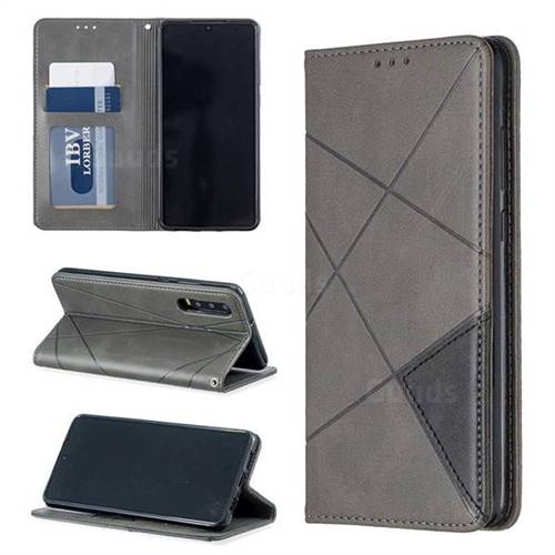Prismatic Slim Magnetic Sucking Stitching Wallet Flip Cover for Huawei P30 - Gray