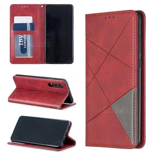 Prismatic Slim Magnetic Sucking Stitching Wallet Flip Cover for Huawei P30 - Red