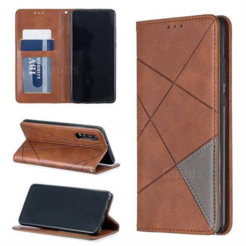 Prismatic Slim Magnetic Sucking Stitching Wallet Flip Cover for Huawei P30 - Brown