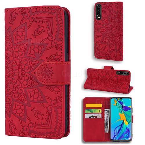 Retro Embossing Mandala Flower Leather Wallet Case for Huawei P30 - Red