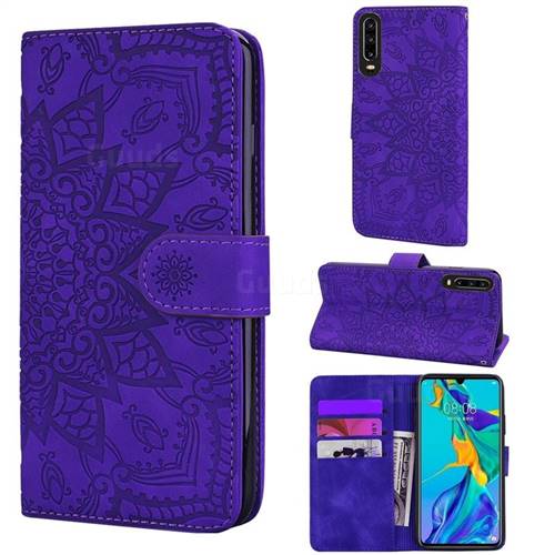 Retro Embossing Mandala Flower Leather Wallet Case for Huawei P30 - Purple