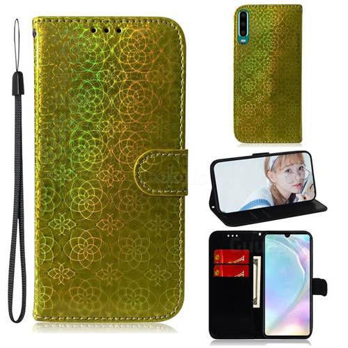 Laser Circle Shining Leather Wallet Phone Case for Huawei P30 - Golden
