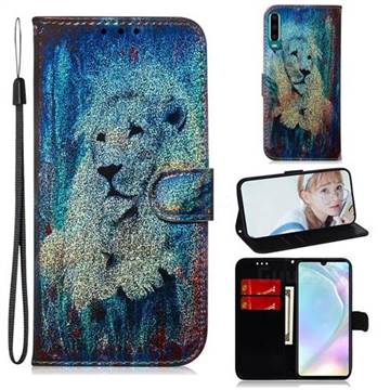 White Lion Laser Shining Leather Wallet Phone Case for Huawei P30