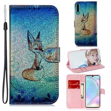 Cute Fox Laser Shining Leather Wallet Phone Case for Huawei P30