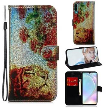 Tiger Rose Laser Shining Leather Wallet Phone Case for Huawei P30