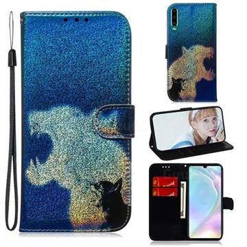 Cat and Leopard Laser Shining Leather Wallet Phone Case for Huawei P30