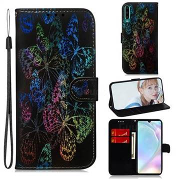 Black Butterfly Laser Shining Leather Wallet Phone Case for Huawei P30