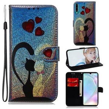 Love Cat Laser Shining Leather Wallet Phone Case for Huawei P30