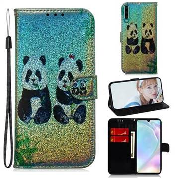 Two Pandas Laser Shining Leather Wallet Phone Case for Huawei P30