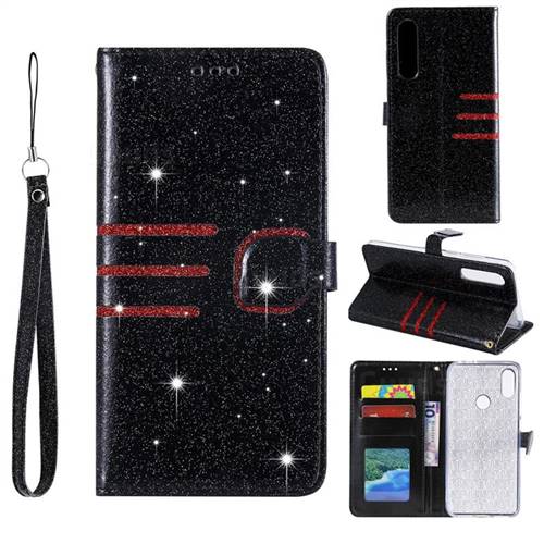 Retro Stitching Glitter Leather Wallet Phone Case for Huawei P30 - Black