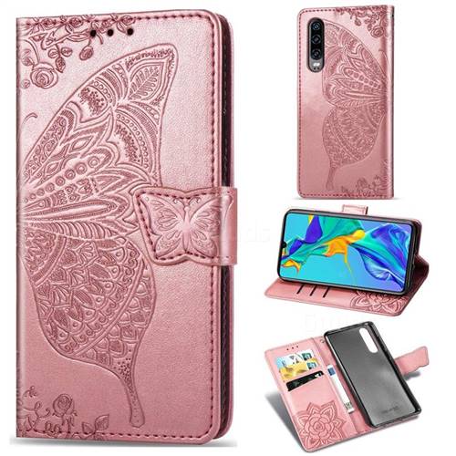 Embossing Mandala Flower Butterfly Leather Wallet Case for Huawei P30 - Rose Gold