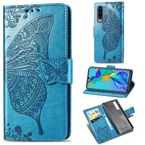 Embossing Mandala Flower Butterfly Leather Wallet Case for Huawei P30 - Blue