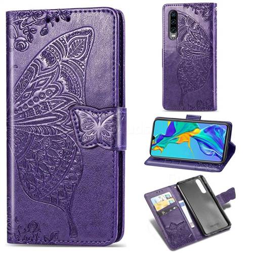 Embossing Mandala Flower Butterfly Leather Wallet Case for Huawei P30 - Dark Purple