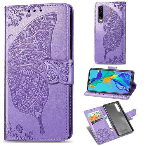 Embossing Mandala Flower Butterfly Leather Wallet Case for Huawei P30 - Light Purple