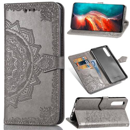 Embossing Imprint Mandala Flower Leather Wallet Case for Huawei P30 - Gray