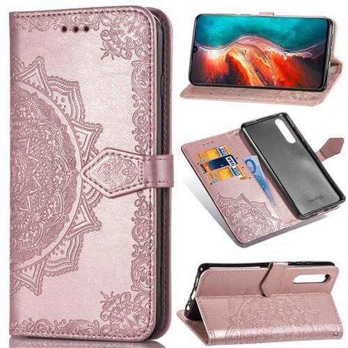 Embossing Imprint Mandala Flower Leather Wallet Case for Huawei P30 - Rose Gold