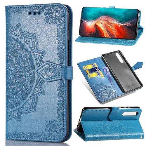 Embossing Imprint Mandala Flower Leather Wallet Case for Huawei P30 - Blue