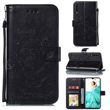 Embossing Butterfly Heart Bear Leather Wallet Case for Huawei P30 - Black