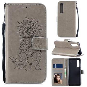 Embossing Flower Pineapple Leather Wallet Case for Huawei P30 - Gray