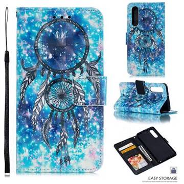 Blue Wind Chime 3D Painted Leather Phone Wallet Case for Huawei P30