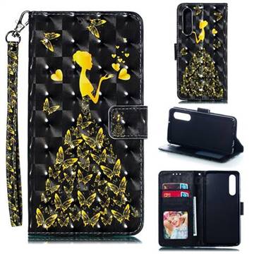 Golden Butterfly Girl 3D Painted Leather Phone Wallet Case for Huawei P30