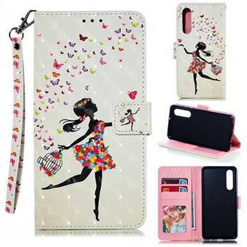 Flower Girl 3D Painted Leather Phone Wallet Case for Huawei P30
